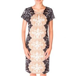 Elegancka sukienka we wzory QUIOSQUE. Czarne sukienki damskie QUIOSQUE, z tkaniny, eleganckie, z krótkim rękawem. W wyprzedaży za 50.00 zł.