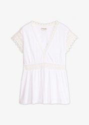 T-shirt z koronką. Czarne bluzki damskie bonprix, bez wzorów, z koronki, eleganckie, bez kołnierzyka. Za 112.99 zł.
