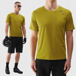 KOSZULKA SPORTOWA 4F ROWEROWA SZYBKOSCHNĄCA MĘSKA T-SHIRT TFTSM792. Żółte koszulki sportowe męskie 4f, m, bez wzorów, z dresówki, bez kołnierzyka, bez ramiączek, do piłki nożnej. Za 179.52 zł.