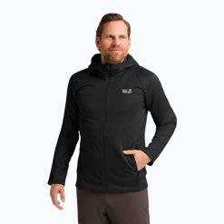 Bluza trekkingowa męska Jack Wolfskin Peak District Hooded Full Zip. Czarne bluzy męskie Jack Wolfskin, m, bez wzorów, bez kaptura, trekkingowe. Za 379.99 zł.