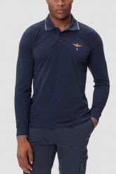AERONAUTICA MILITARE Granatowy bawełniany męski longsleeve polo, Rozmiar 3XL. Niebieskie koszulki polo męskie Aeronautica Militare, m, bez wzorów, z bawełny, bez kołnierzyka, bez ramiączek. W wyprzedaży za 224.99 zł.