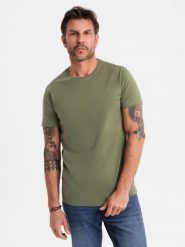 T-shirt męski klasyczny bawełniany BASIC - khaki V6 OM-TSBS-0236 - XXL. Brązowe t-shirty męskie Ombre Clothing, l, bez wzorów, z bawełny, klasyczne, bez kołnierzyka. W wyprzedaży za 39.99 zł.