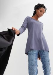 Shirt z długim rękawem, z czystej bawełny. Niebieskie t-shirty damskie bonprix, bez wzorów, z bawełny, bez kołnierzyka. Za 49.99 zł.