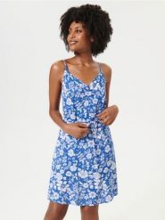 Sukienka mini na ramiączkach - niebieski. Niebieskie sukienki damskie Sinsay, l, bez wzorów, ze skóry, bez kołnierzyka, bez ramiączek, mini. Za 39.99 zł.