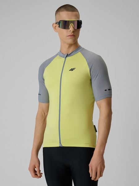 4F Koszulka kolarska z filtrem UPF50+ męska - żółta XL. Żółte t-shirty męskie 4f, m, bez wzorów, klasyczne, bez kołnierzyka. Za 159.99 zł.