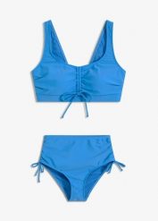 Bikini bustier z troczkami (komplet 2 cz.). Niebieskie bikini damskie bonprix, bez wzorów. Za 97.99 zł.