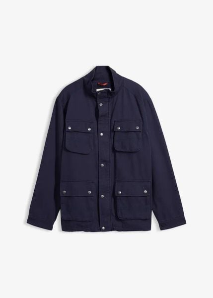 Kurtka przejściowa z czystej bawełny. Niebieskie kurtki męskie bonprix, m, bez wzorów, z bawełny, bez kaptura. Za 299.99 zł.