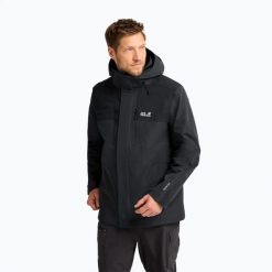 Kurtka przeciwdeszczowa męska Jack Wolfskin Jasper Pro 2L. Czarne kurtki męskie Jack Wolfskin, l, bez wzorów, z materiału, bez kaptura. Za 1,099.00 zł.