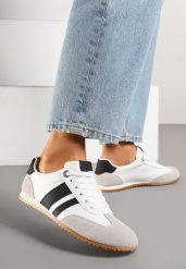 Białe Sneakersy Ozdobione Paskami Amoissea. Białe obuwie sportowe damskie Born2be, bez wzorów, z jeansu. Za 84.99 zł.