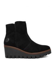Rieker Botki CEO-Y5065-00 Czarny. Czarne botki damskie Rieker, ze skóry, bez obcasa, na koturnie, bez zapięcia. Za 379.99 zł.