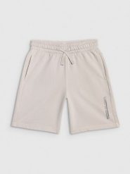 4F Spodenki dresowe chłopięce - szare 140 (9-10 lat). Szare szorty dla chłopców 4f, bez wzorów, z bawełny, sportowe. W wyprzedaży za 49.99 zł.