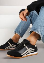 Czarne Sneakersy przed Kostkę z Paskami na Cholewce Deniffia. Czarne obuwie sportowe damskie Renee, bez wzorów. Za 74.99 zł.