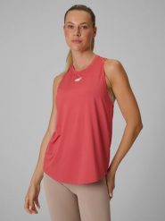 4F Koszulka bez rękawów treningowa szybkoschnąca damska - koralowa XL. Pomarańczowe koszulki sportowe damskie 4f, xl, bez wzorów, bez kołnierzyka, bez ramiączek, na fitness i siłownię. Za 79.99 zł.