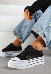 Czarne Trampki Vices z Siateczki z Cekinami na Grubej Podeszwie Telanila. Czarne trampki i tenisówki damskie Renee, bez wzorów, z jeansu, bez zapięcia. Za 59.99 zł.