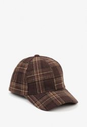 Brązowa Czapka z Daszkiem w Kratkę Venesse. Brązowe czapki i kapelusze damskie Born2be, bez wzorów, z jeansu, klasyczne. Za 39.99 zł.