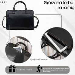 Torba męska na ramię skórzana na laptopa dokumenty A4 czarna Paolo Peruzzi IM-06-BL. Czarne torby na laptopa męskie bez wzorów, ze skóry. Za 233.70 zł.