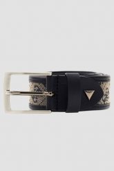GUESS Granatowy męski pasek w monogram Boston H35, Rozmiar M. Niebieskie paski damskie Guess, z aplikacjami, z jeansu, eleganckie. W wyprzedaży za 249.99 zł.