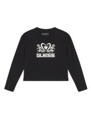 Guess Bluzka J5YI03 K6YW4 Czarny Regular Fit. Czarne bluzki dla dziewczynek Guess, z aplikacjami, z bawełny, bez ramiączek. Za 69.99 zł.