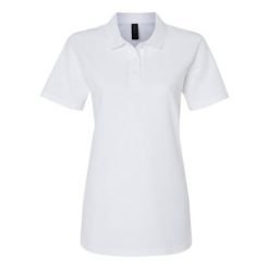 Damska Koszulka Polo Pique Soft Touch. Niebieskie koszulki sportowe damskie Gildan, s, bez wzorów, bez kołnierzyka, bez ramiączek. Za 59.99 zł.