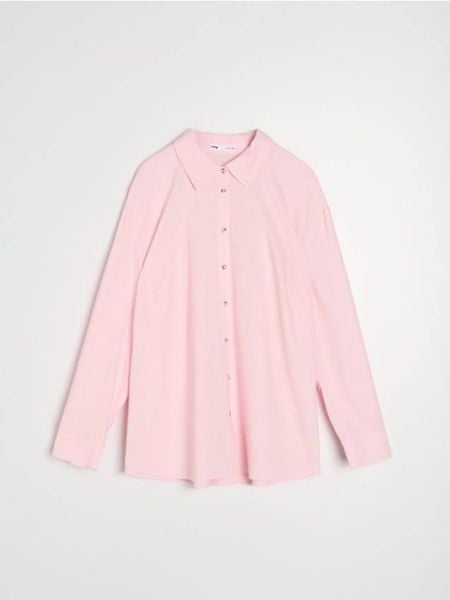 Koszula z domieszką lnu - różowy. Czerwone koszule damskie Sinsay, xl, bez wzorów, bez kołnierzyka, bez ramiączek. Za 49.99 zł.