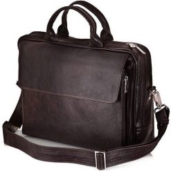 Skórzana torba męska na ramię, torba na laptop SOLIER ciemnobrązowa. Brązowe torby na laptopa męskie Solier, bez wzorów, ze skóry. Za 529.00 zł.