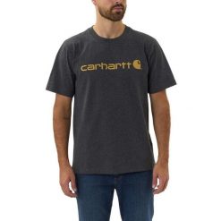 Koszulka turystyczna męska Carhartt Heavyweight Core Logo. Szare koszulki sportowe męskie Carhartt, l, bez wzorów, z bawełny, bez kołnierzyka, bez ramiączek, trekkingowe. Za 116.00 zł.