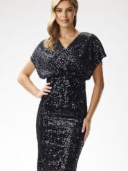 Sukienka Model A698 Black - awama. Czarne sukienki damskie Awama, na sylwestra, l, bez wzorów, z weluru, eleganckie, bez kołnierzyka, plus size, bez ramiączek, midi, dopasowane. Za 441.32 zł.