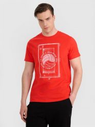 4F T-shirt regular z nadrukiem siatkarskim męski - czerwony XXL. Czerwone koszulki sportowe męskie 4f, l, bez wzorów, z bawełny, klasyczne, bez kołnierzyka. Za 69.99 zł.