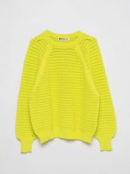 Sweter damski o ażurowym splocie limonkowy Funia 300. Zielone swetry damskie Big Star, l, w ażurowe wzory, z jeansu, eleganckie, bez kołnierzyka, bez ramiączek, bez kaptura. W wyprzedaży za 139.99 zł.