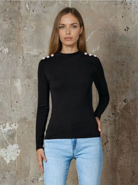 Bluzka z ozdobnymi perłami - czarny. Czarne bluzki damskie Sinsay, l, bez wzorów, bez kołnierzyka, bez ramiączek. Za 25.99 zł.