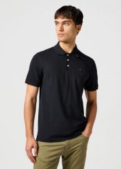 MESKA KOSZULKA WRANGLER POLO SHIRT BLACK 112365465. Czarne koszulki polo męskie Wrangler, xxl, bez wzorów, bez ramiączek. Za 99.99 zł.