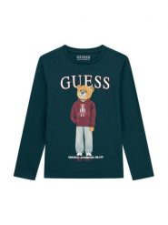 Guess Bluzka L6YI20 K3752 Zielony ciemny Regular Fit. Zielone koszule dla chłopców Guess, z aplikacjami, z bawełny, bez kołnierzyka, bez ramiączek. Za 114.99 zł.