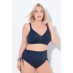 Damskie figi od bikini marszczona taśma wypełnienie z przodu. Niebieskie bikini damskie Ulla Popken, plus size, bez wzorów, plus size. W wyprzedaży za 100.99 zł.