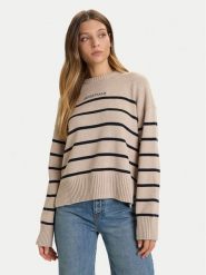 Guess Jeans Sweter W5BR03 Z3HM1 Beżowy Relaxed Fit. Brązowe swetry damskie Guess Jeans, xxl, z aplikacjami, z bawełny, bez kołnierzyka, bez ramiączek, bez kaptura. Za 309.99 zł.