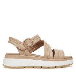 Sandały Clarks. Brązowe sandały damskie Clarks, bez wzorów, bez obcasa, na koturnie, bez zapięcia. Za 289.99 zł.