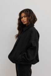 Bawełniana kurtka o strukturze prążka w kolorze BLACK - BARKEL. Czarne kurtki damskie Marsala, m, bez wzorów, z bawełny, bez kaptura. Za 799.90 zł.