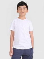 4F T-shirt regular gładki chłopięcy - biały 146 (10-11 lat). Białe t-shirty dla chłopców 4f, bez wzorów, z bawełny, bez ramiączek. Za 29.99 zł.