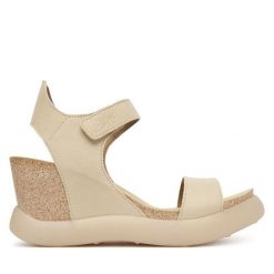 Sandały Fly London. Brązowe sandały damskie Fly London, bez wzorów, bez obcasa, na koturnie, bez zapięcia. Za 632.99 zł.