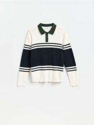 Bawełniany sweter polo - wielobarwny. Swetry przez głowę męskie Reserved, l, bez wzorów, z bawełny, bez kołnierzyka. Za 139.99 zł.