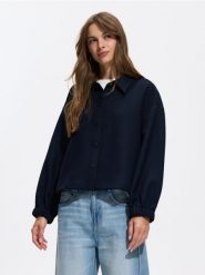 Kurtka z kołnierzykiem - granatowy. Niebieskie kurtki damskie Reserved, l, bez wzorów, z tkaniny, bez kaptura. Za 169.99 zł.
