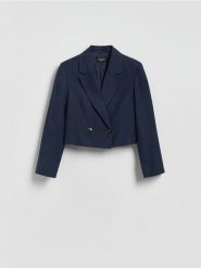 Marynarka z lnem - granatowy. Niebieskie żakiety damskie Reserved, l, bez wzorów, z tkaniny. Za 179.99 zł.