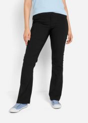 Spodnie z bengaliny ze stretchem o kroju bootcut. Czarne spodnie materiałowe damskie bonprix, bez wzorów, z wiskozy. Za 124.99 zł.