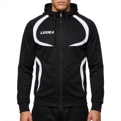 Kurtka Damska do Biegania Tunezja Czarna-Biała. Białe kurtki sportowe damskie Legea, xs, bez wzorów, z materiału, z kapturem, do biegania. Za 68.00 zł.