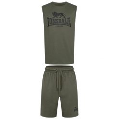 Tank top i zestaw szortów Lonsdale Allanton. Czarne t-shirty męskie Lonsdale, l, bez wzorów, z bawełny, eleganckie, bez kołnierzyka. Za 243.50 zł.