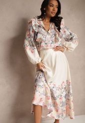 Beżowy Wiskozowy Kwiatowy Komplet z Bawełną Spódnica i Koszula Taliossa. Brązowe koszule damskie Renee, na lato, m, bez wzorów, z bawełny, eleganckie, dopasowane. Za 189.99 zł.