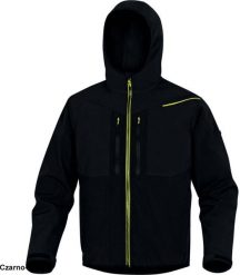 Delta Plus - bluza z lekkiego softshellu z poliestru stretch kaptur stały 3 warstwy laminowane 200 g/m czarno-żółty 3XL. Czarne bluzy męskie DELTA PLUS, m, bez wzorów, z softshellu, bez kaptura. Za 232.79 zł.