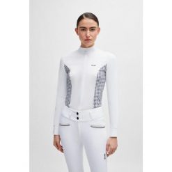 Koszula do jazdy konnej dla kobiet Boss Equestrian Emma. Białe koszule damskie Boss, na lato, bez wzorów, eleganckie, bez kołnierzyka, bez ramiączek. Za 583.00 zł.