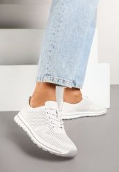 Białe Buty Sportowe ze Skóry Naturalnej ze Skórzaną Wkładką i Perforacją Selili. Białe obuwie sportowe damskie Born2be, bez wzorów, z jeansu. Za 149.99 zł.