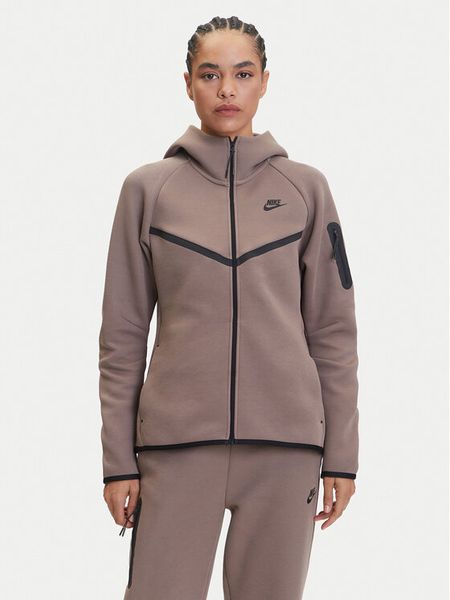 Nike Bluza Tech Fleece Windrunner HV6747 Brązowy Regular Fit. Brązowe bluzy damskie Nike, xl, bez wzorów, z bawełny, bez kaptura. Za 509.99 zł.