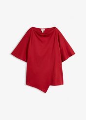 T-shirt z czystej bawełny organicznej. Czarne bluzki damskie bonprix, bez wzorów, z bawełny, z asymetrycznym kołnierzem, bez ramiączek. Za 82.99 zł.